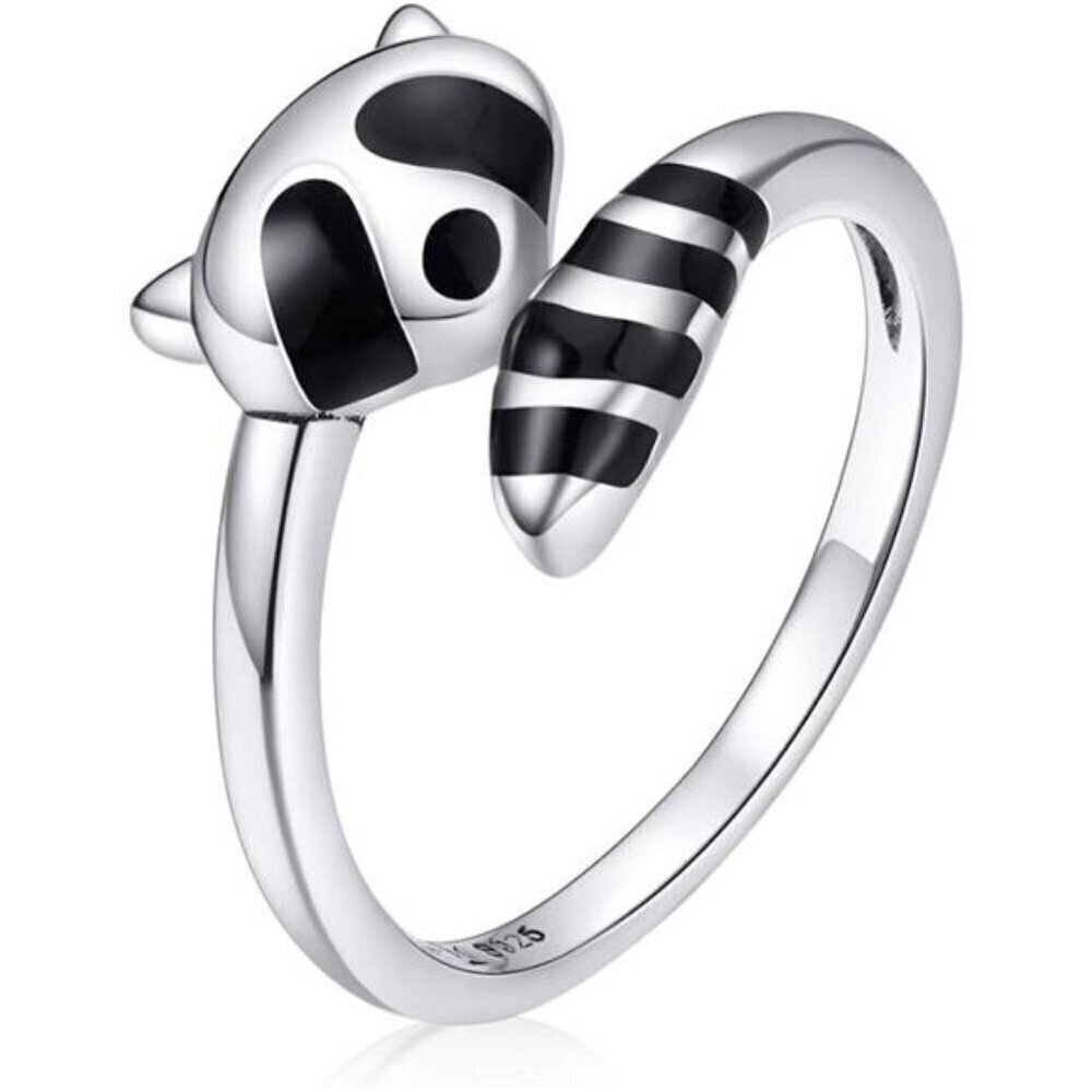 Adjustable Raccoon Ring Silver 925 Sterling Ring Cross Ring Opal Jewelry